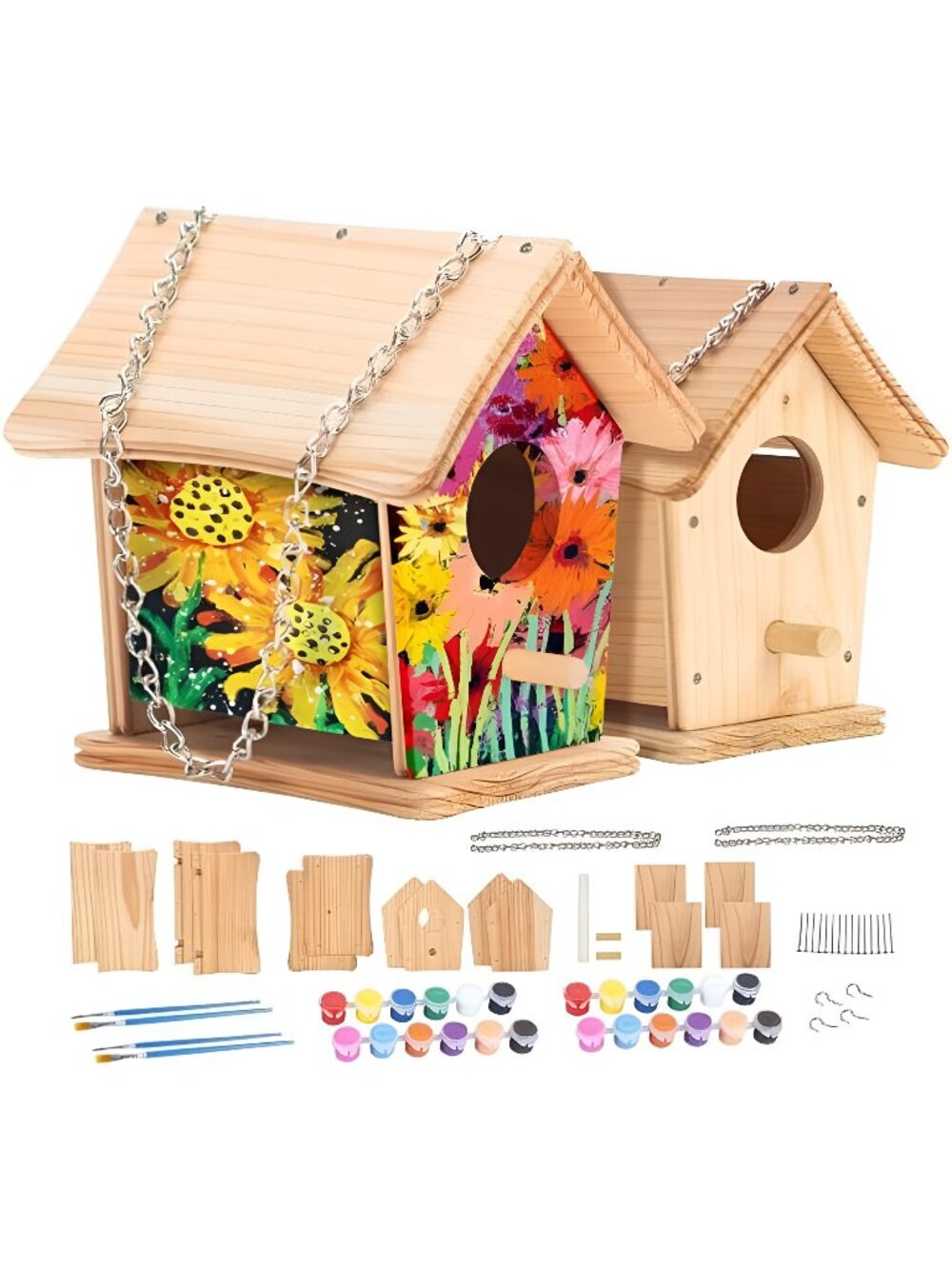2pc DIY Birdhouse Kit, Cedar Wood Bird House Kits Bulk for Adults, Art Craft